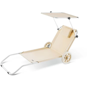 Image of Casaria - Sun Lounger Beach Aluminium Camping Recliner Patio Balcony Deck Chair Sun Shade Beige