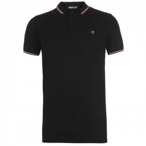 Image of Replay R Logo Polo Shirt - Black