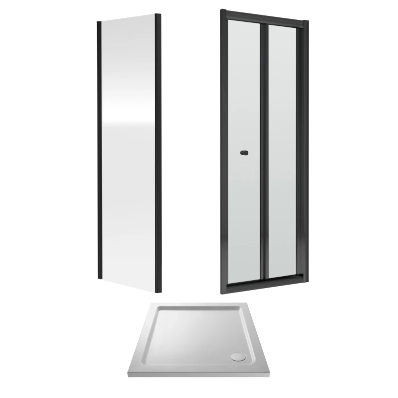 Image of Balterley Bi-Fold Shower Door, Side Panel Shower Tray 700mm Matt Black White White