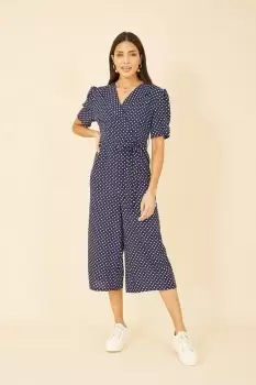 Image of Navy Spot Print Retro Culotte Jumpsuit