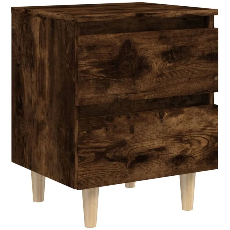 Image of VIDAXL Bed Cabinet with Solid Wood Legs Smoked Oak 40x35x50cm Vidaxl 8720286854716