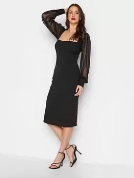 Image of Long Tall Sally Black Mesh Sleeve Dress, Black, Size 16, Women
