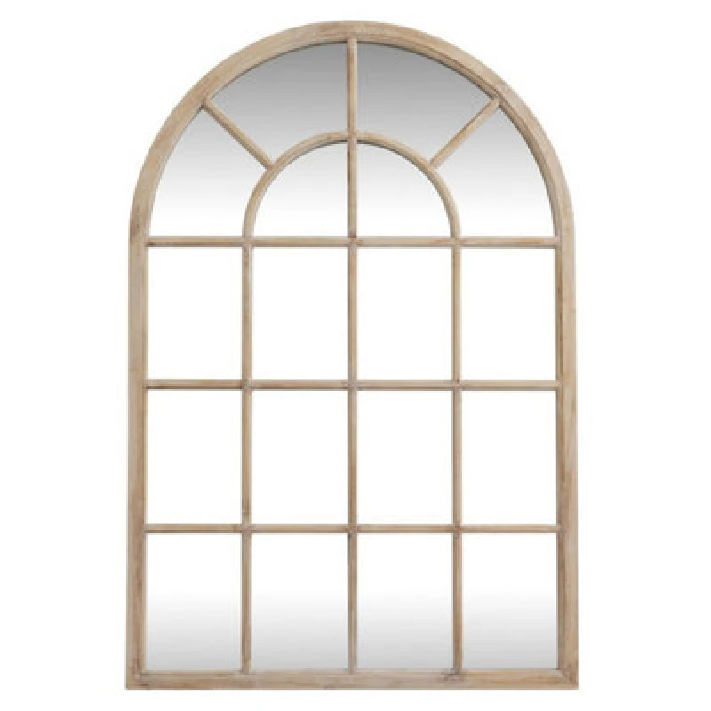 Image of Hill Interiors Washed Wood Arched Window Mirror - Glass - L2 X W135 X H90 Cm - Brown