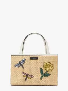 Image of Kate Spade Sam Icon Dragonfly Embellished Straw Small Tote Bag Bag, Natural Multi, One Size