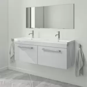 Image of 1200mm Grey Wall Hung Double Vanity Unit with Basin and Chrome Handles - Ashford