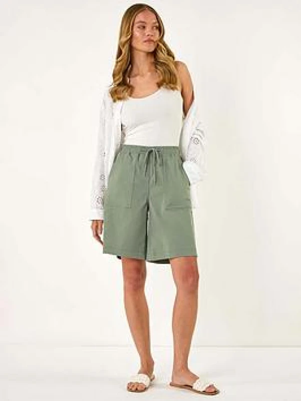 Image of Roman Womens Drawcord Detail Pocket Stretch Shorts in Khaki Size: 20 Khaki Female 20