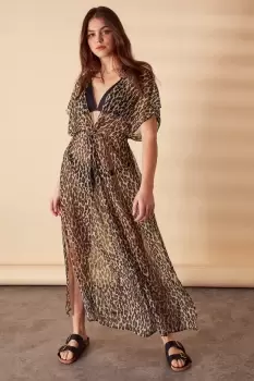 Image of Leopard Print Chiffon Maxi Kaftan