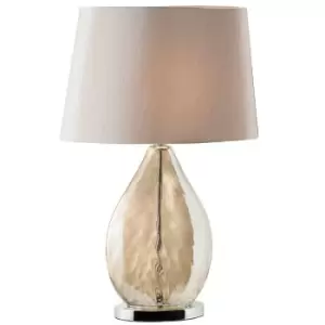 Image of Table Lamp & Shade Gold Tinted Glass & Mink Fabric Modern Pretty Bedside Light