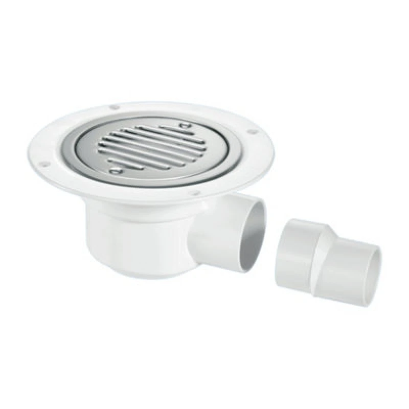 Image of McAlpine TSG50SS-SL-SC 50mm Water Seal Trapped Gully, Clamp Ring and Cover Plate, 2" Horizontal Outlet and 2" x 1.5" Socket Reducer White
