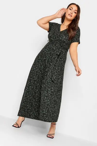Image of Yours Printed Wrap Dress Green