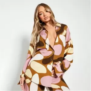 Image of I Saw It First Woven Printed Oversized Shirt Co Ord - Brown