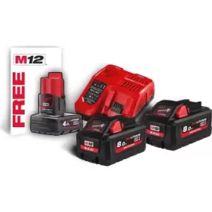 Image of Milwaukee M18 HNRG 18v Cordless Battery Charger and Twin 8ah Batteries 8ah