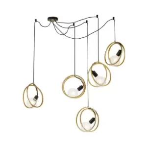 Image of Wales Double Ring Multi Ceiling Pendant, 5 Light E27, Matt Black, Painted Gold