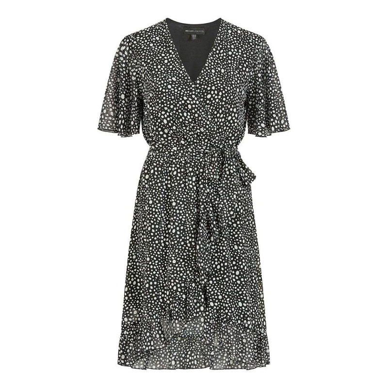 Image of Mela London Frill Wrap Dress - Black 8