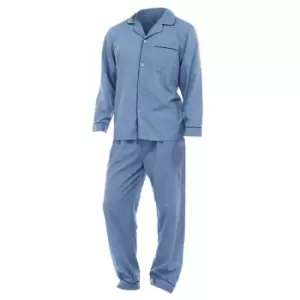 Image of Mens Plain Long Sleeve Shirt & Trouser Bottoms Nightwear Pyjama Set (XXL Chest: 52-55inch ; Waist 36-39.5inch) (Blue)