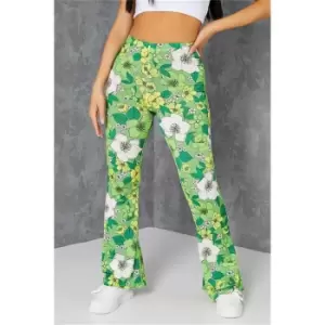 Image of I Saw It First Petite Floral Print Slinky Flare Trousers Co-Ord - Green