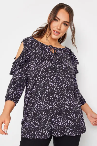 Image of Leopard Print Cold Shoulder Top