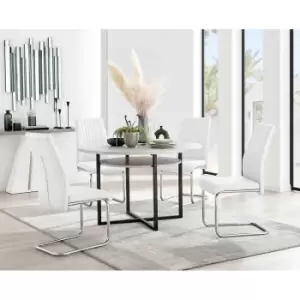 Image of Furniture Box Adley Grey Concrete Effect Storage Dining Table and 4 White Lorenzo Chairs