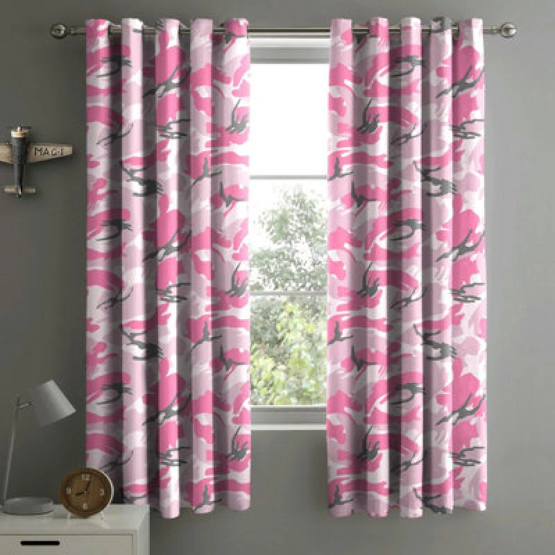 Image of Velosso Camouflage Eyelet Curtains - Pink