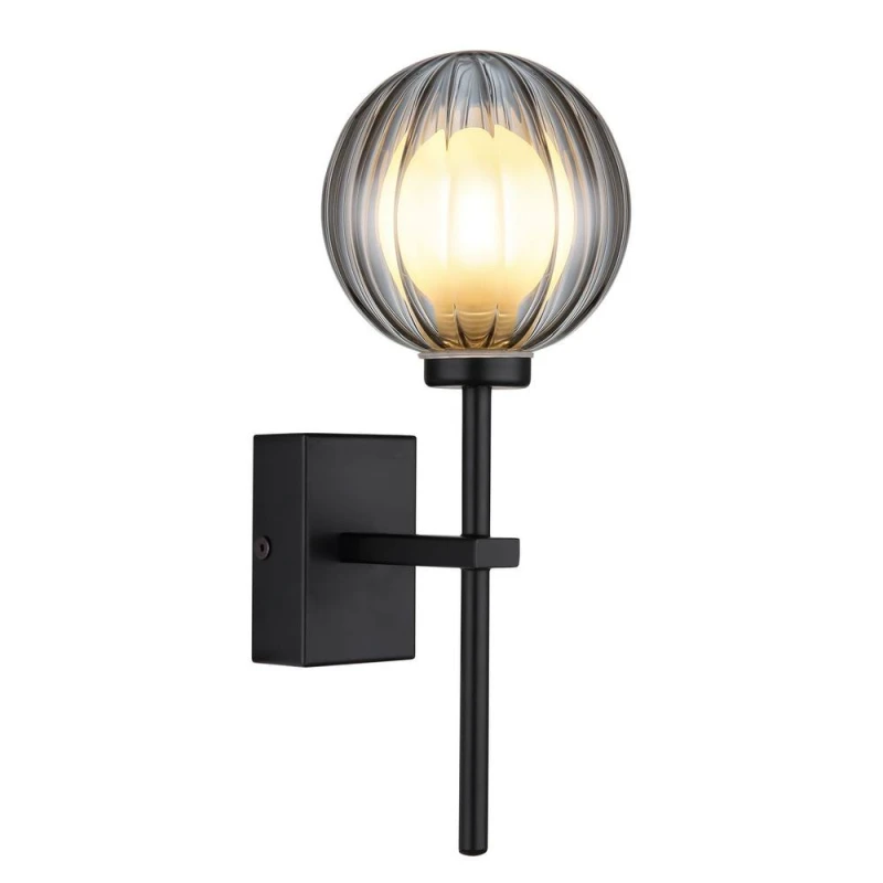 Image of Netlighting Ander Globe Wall Lights Matt Black IP44 Ball Smoke Glass Shade 1x G9 Black Unisex