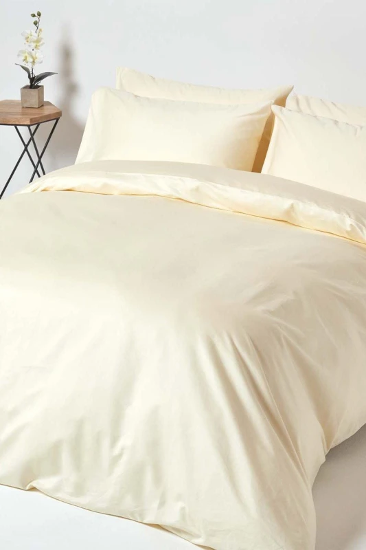 Image of Homescapes Cream Egyptian Cotton Duvet Cover With Pillowcases 1000 Tc, Double