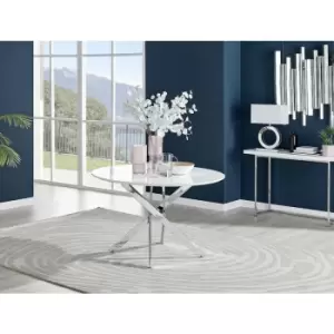 Image of Furniturebox Novara 120cm White High Gloss 4 Seater Modern Dining Table With Silver Chrome Starburst Legs