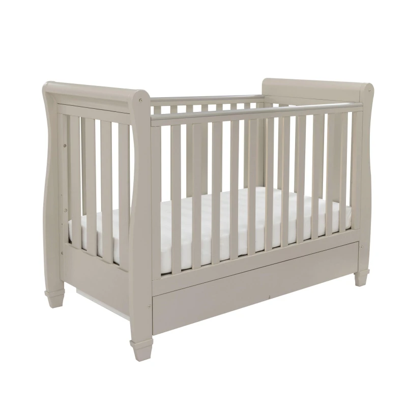 Image of Babymore Eva Sleigh Cot Bed with Drawer - Cashmere Cashmere unisex 137x66x100