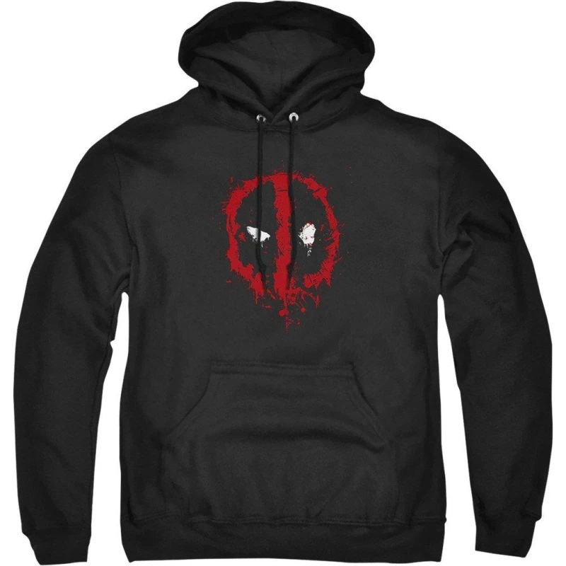 Image of Deadpool Men Deadpool Paint Logo Pullover Hoodie in Black Size: Medium Black M Male 5052777763706