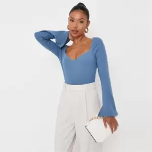 Image of Missguided Rib High Leg Milkmaid Bodysuit - Blue