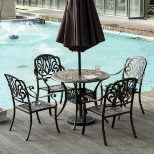 Image of Outsunny 5 Piece Outdoor Furniture Dining Set, Cast Aluminum Conversation Set Includes 4 Chairs, 1 Round Table with Umbrella Hole for Patio Garden