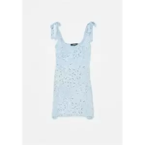 Image of Missguided Tie Strap Skater Mini Dress Floral - Blue