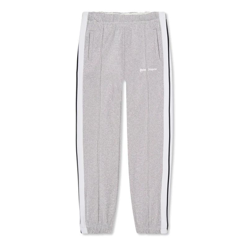 Image of Palm Angels Kids Lurex Closed Hem Fleece Joggers Silver/White female 10Y