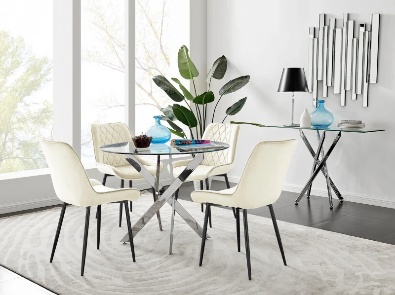 Image of FurnitureboxUK FurnitureboxUK Novara 100cm Round Dining Table and 4 Pesaro Black Leg Chairs in Cream Cream One Size Unisex 5056542663666