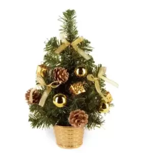 Image of Small Dressed Table Top Christmas Tree - Decorations Included - Gold - Gold