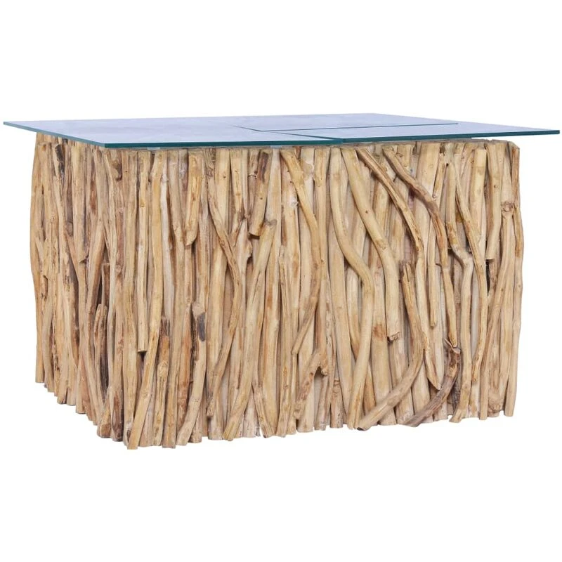Image of VIDAXL Coffee Table with Glass Top 66x66x40cm Solid Teak Wood Vidaxl 8719883911090