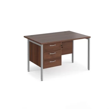 Image of Office Desk Rectangular Desk 1200mm With Pedestal Walnut Top With Silver Frame 800mm Depth Maestro 25 MH12P3SW