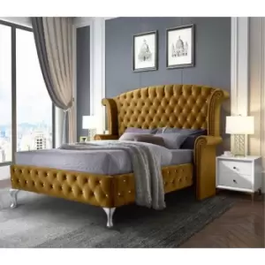 Image of President Bed Small Double Plush Velvet Mustard