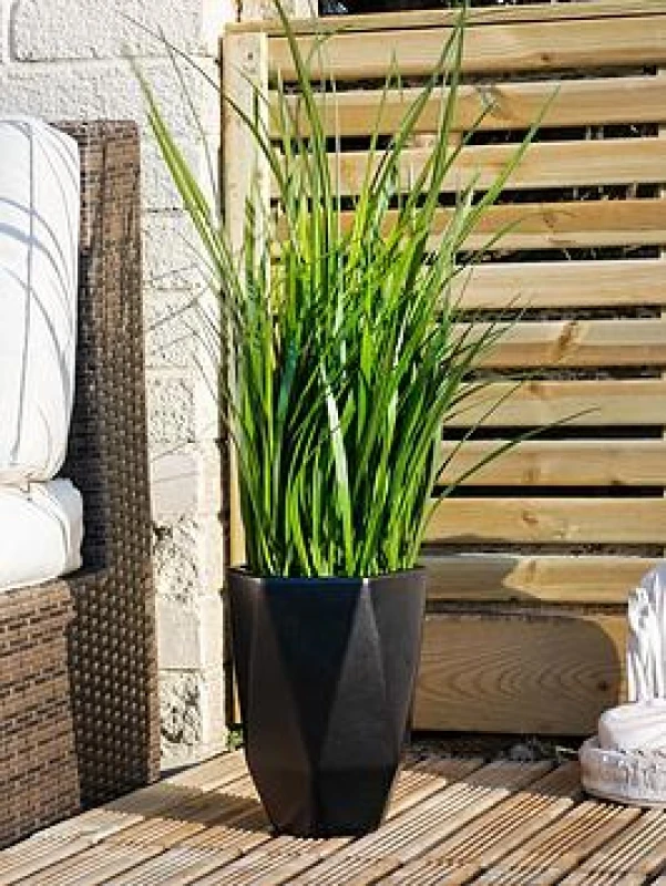 Image of Artificial Grass in White Geometric Plant Pot