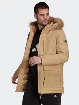 Image of adidas Utilitas Hooded Parka, Beige Size M Men