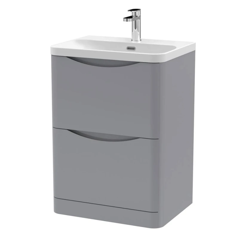 Image of Balterley Bathroom Floor Standing 2 Drawer Vanity, Ceramic Basin, Grey, 600mm in Grey Grey Unisex