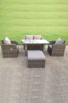 Image of Fimous 4 Seater Outdoor Dark Grey Rattan Garden Furniture with Adjustable Chair and Big Footstool