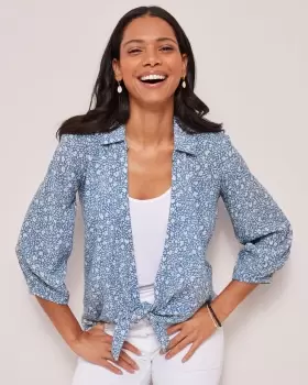 Image of Cotton Traders Womens Print Tie-Waist Top and Camisole in Blue