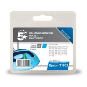 Image of 5 Star Office Supplies Epson T1802 Cyan Capacity 3.3ml Inkjet Cartridge