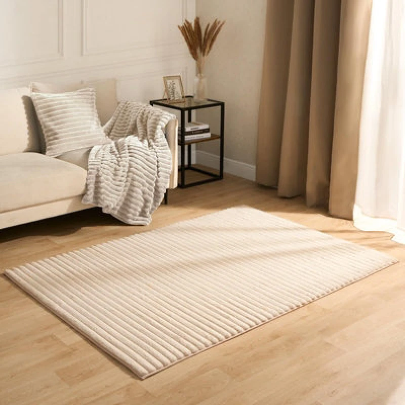 Image of OHS OHS Faux Fur Rug Ribbed Mat Luxury Carpet Anti Slip Runner in Natural Size: 120cm x 170cm Natural 120cm x 170cm Unisex 5027434186846