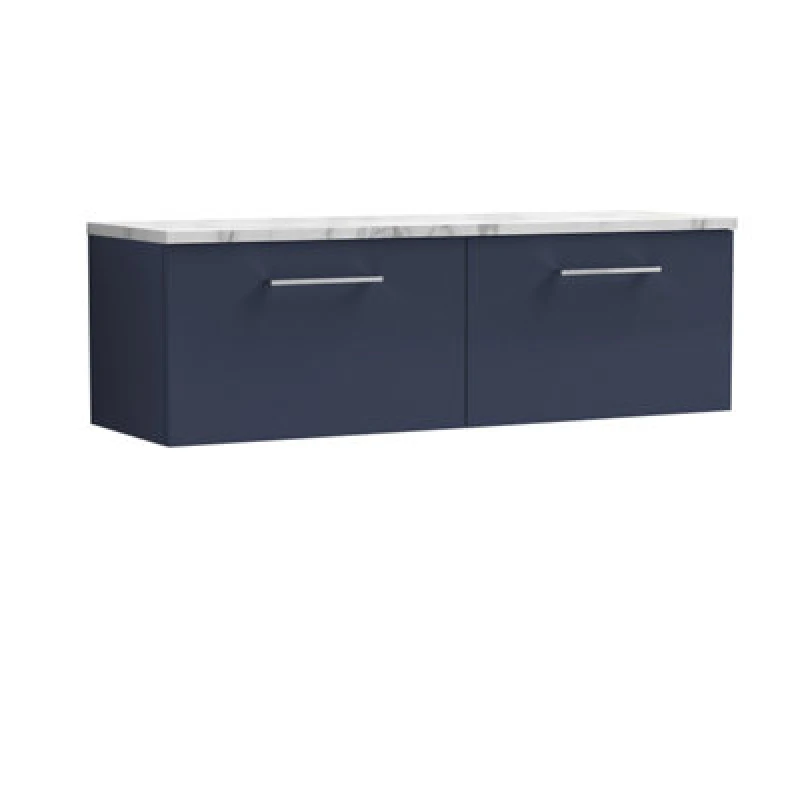 Image of Nuie Arno Wall Hung 2-Drawer Vanity Unit With Laminate Worktop In Carrera Marble