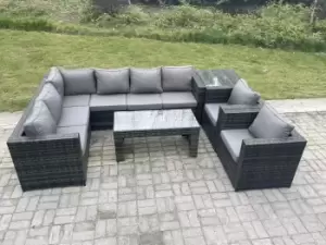 Image of Fimous 8 Seater Outdoor Dark Grey Rattan Lounge Complete Sofa Set with Rectangular Coffee Table and Side Table Left Hand