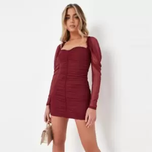 Image of Missguided Petite Mesh Ruched Ls Mini Dress - Red