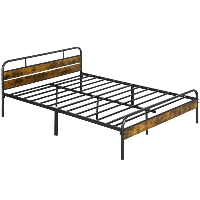 Image of HOMCOM King Bed Frame with Headboard, No Box Spring Needed, Rustic Brown, Brown 831-869V03RB