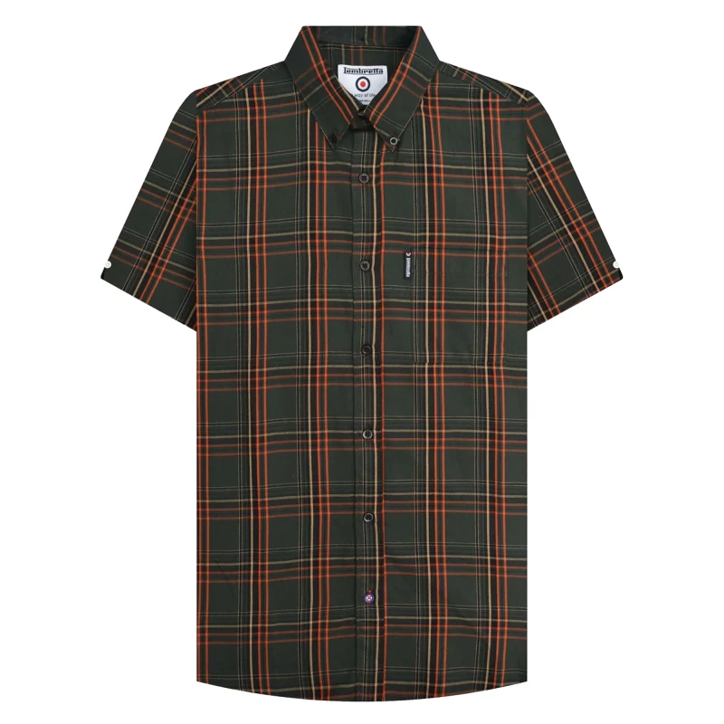 Image of Lambretta Lambretta Men SS25 Checked Shirt in Khaki Size: Medium Khaki M Male 5063703801997