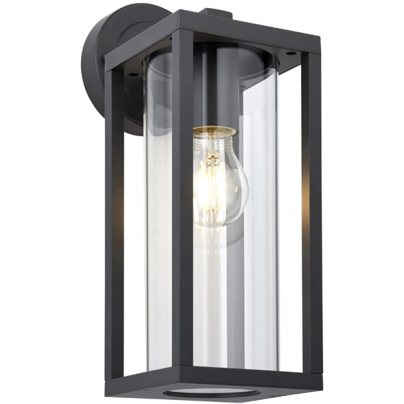 Image of Loops Non Automatic Outdoor Wall Light - Textured Black & Clear Glass Diffuser Black